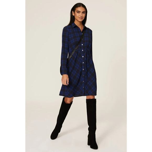Thakoon Dress Plaid Button Front Long Sleeve A-Line Shirtdress Blue 4 - Picture 3 of 11
